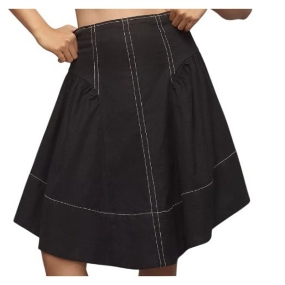 Anthropologie Womens L Black Linen Blend A-Line Skirt NWT